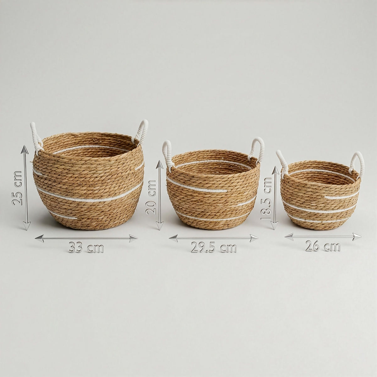 Cotton & Seagrass Baskets, Natural Stripes, Set of 3 – view 3