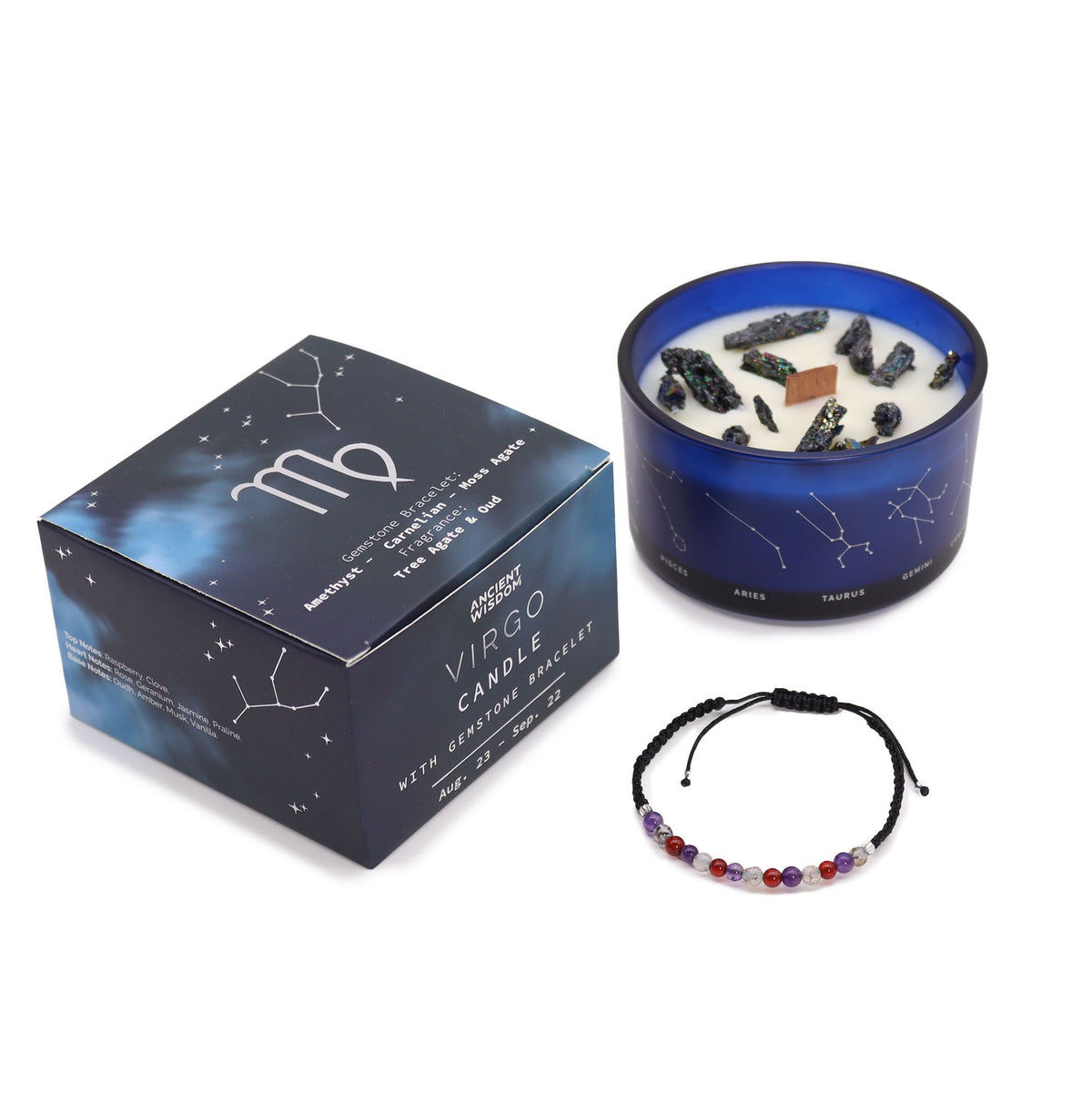 Virgo Zodiac Crystal Candle with Gemstone Bracelet – view 5