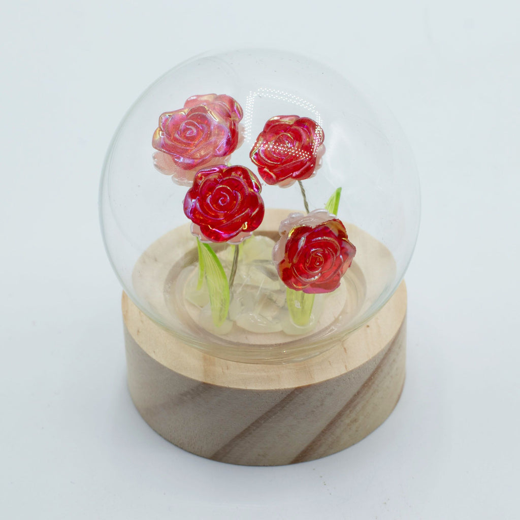 Floral Glow Dome - 5 Red Roses, LED Battery