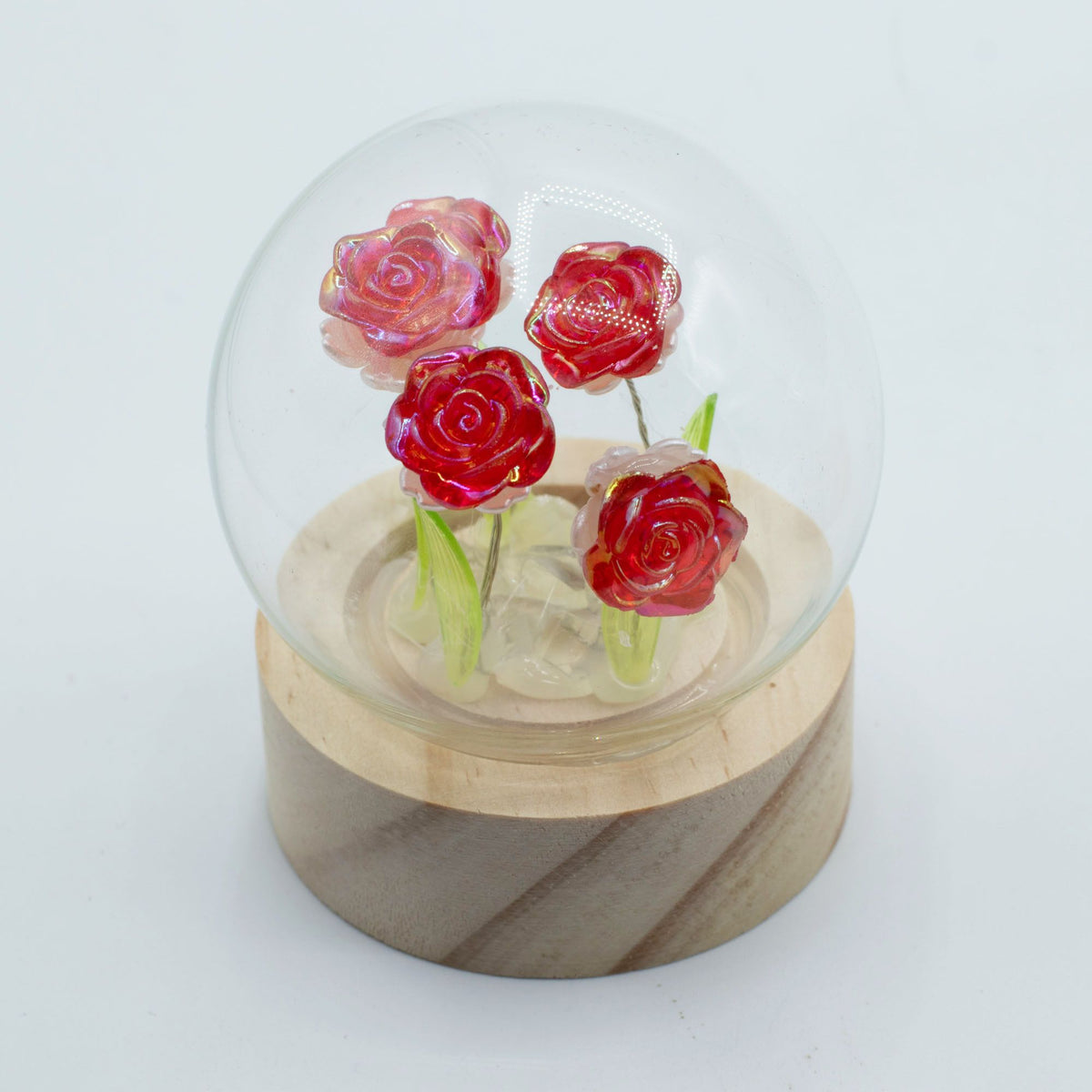 Floral Glow Dome - 5 Red Roses, LED Battery