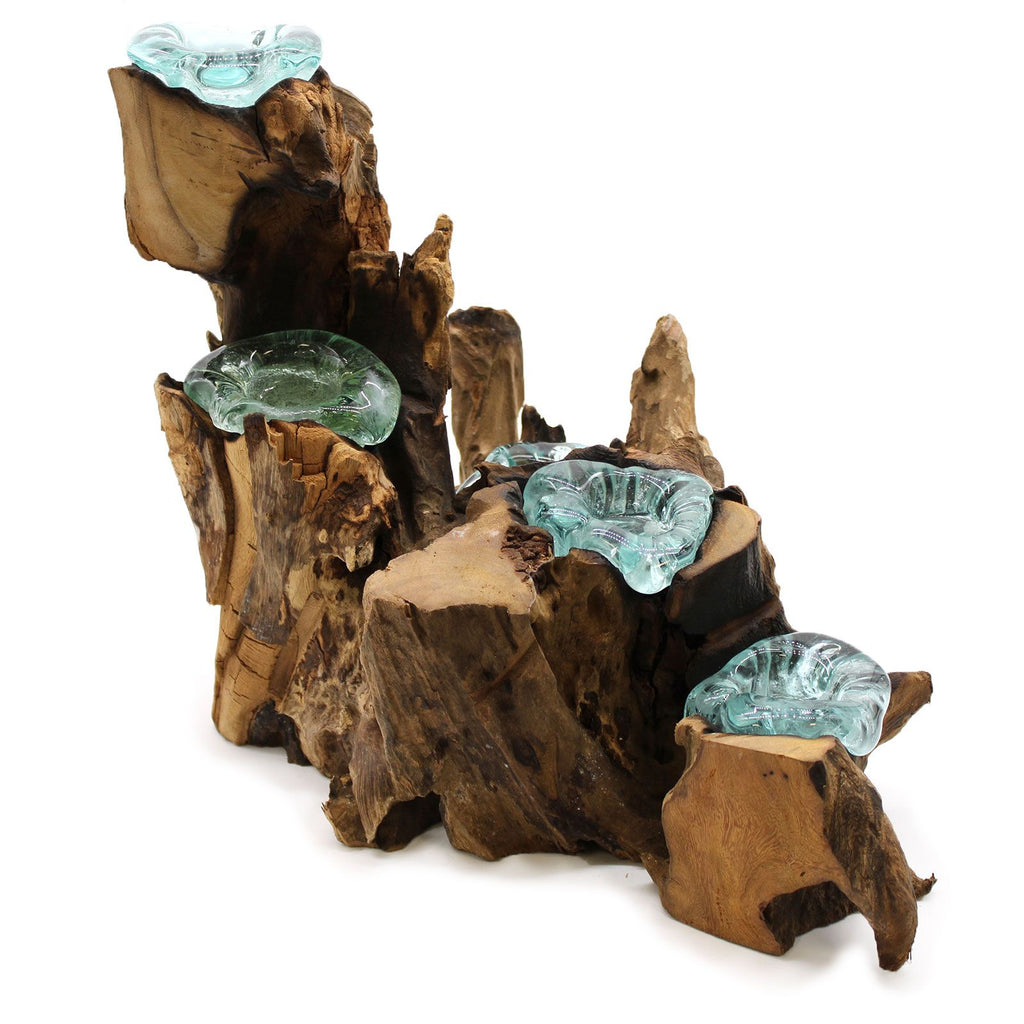 Molten Glass Five-Candle Holder on Wood – view 2