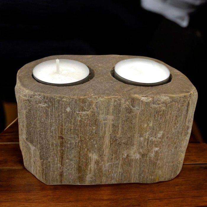 Petrified Wood Candle Holder - Double Tealight
