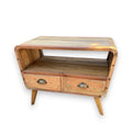 Small Round TV Stand with 2 Drawers, Recycled Teak