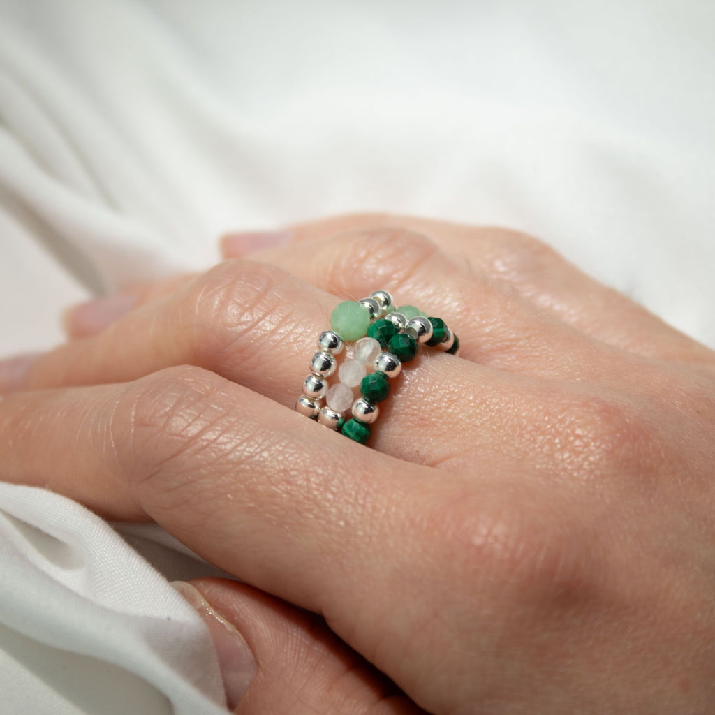 Nymph Gemstone Ring Set - Forest Spirit Aventurine & Rose Quartz – view 8