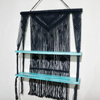 Macrame Hanging Shelf - Black Wood, Turquoise Rope, 150 cm – view 7