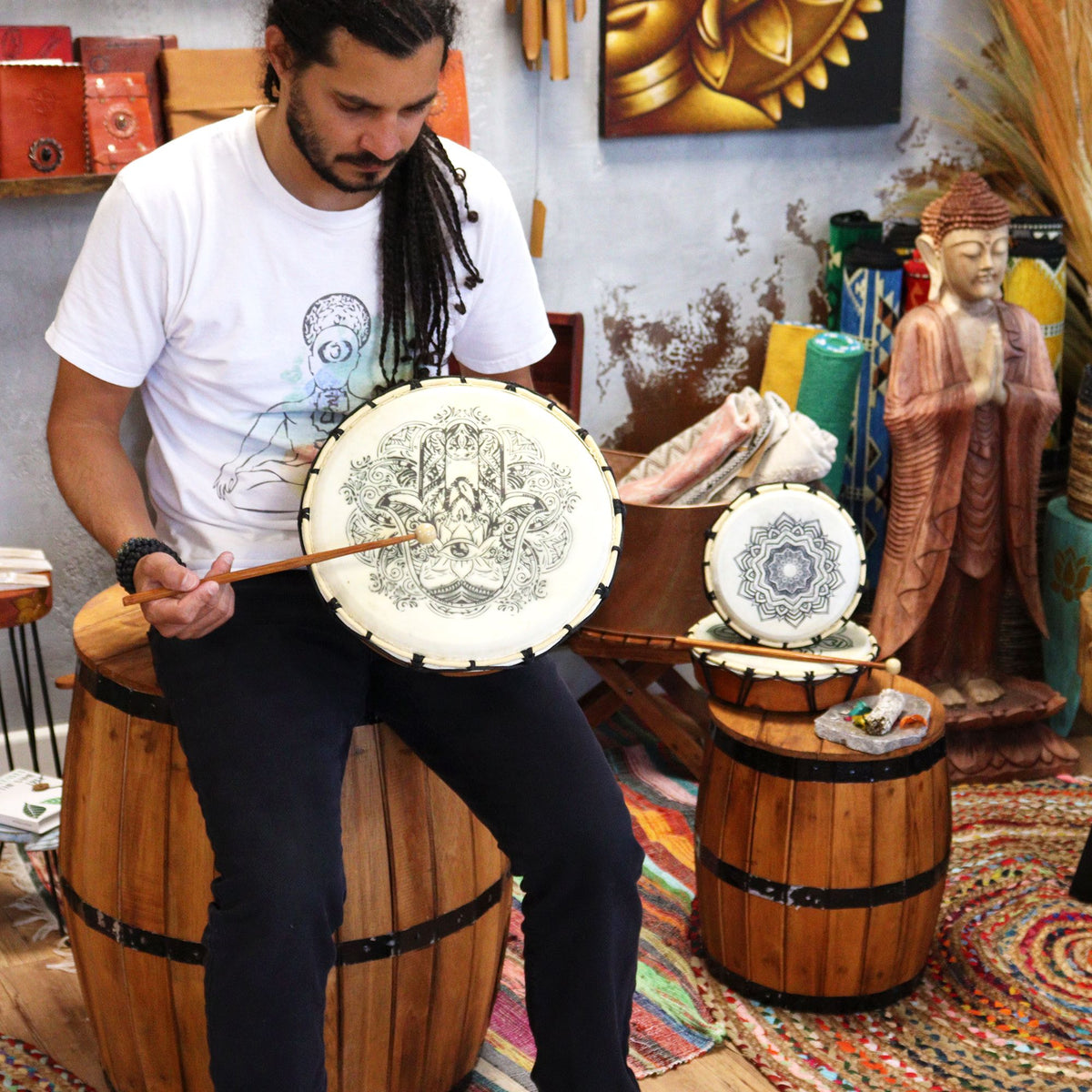 Hamsa Shamanic Drum with Two Sticks - 30cm – view 3