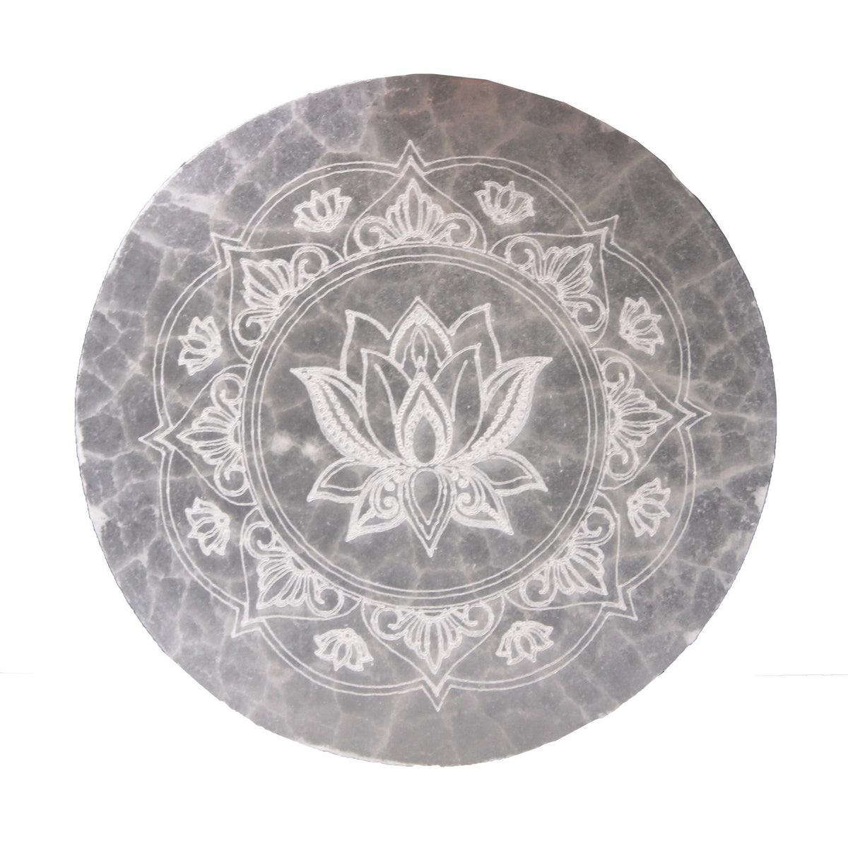 Selenite Medium Plate 10cm - Lotus Mandala Design