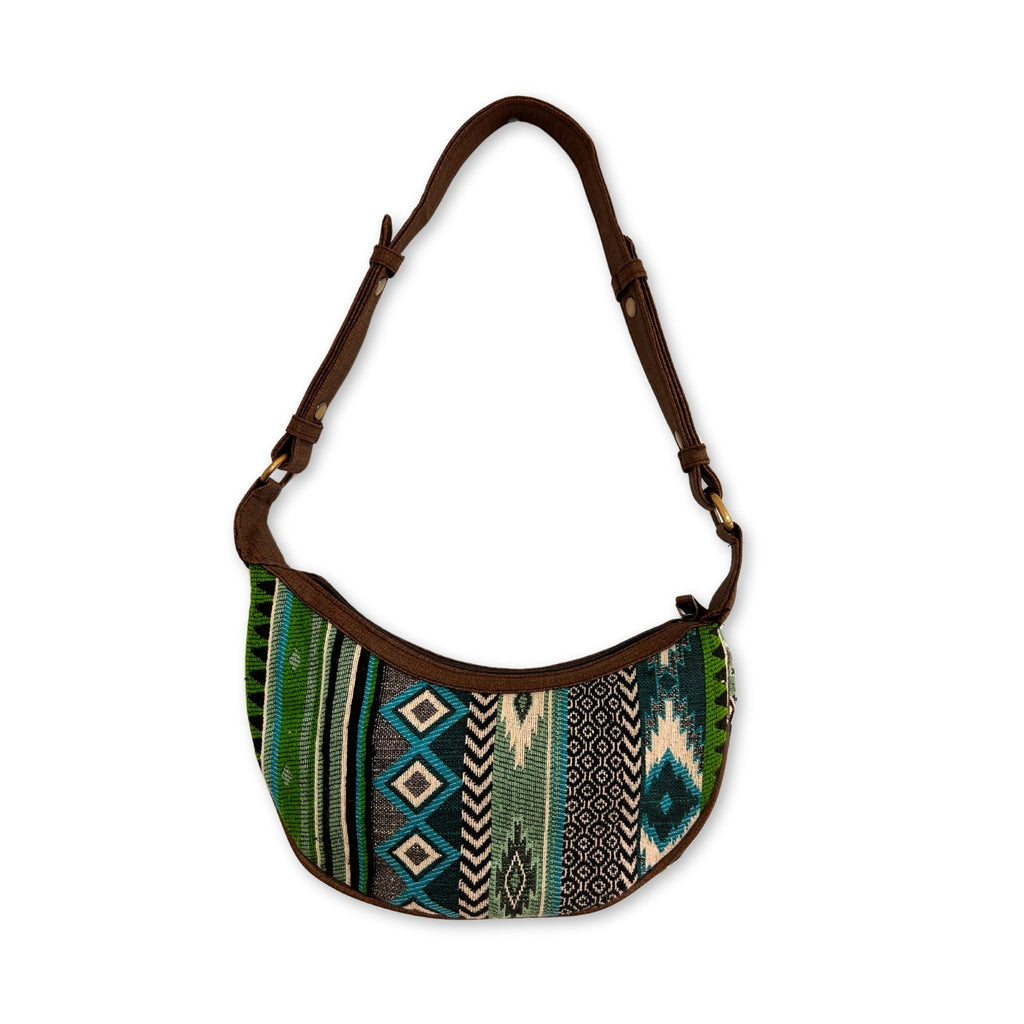 Jacquard Hobo Bag - Bold Greens, Brown Strap – view 2