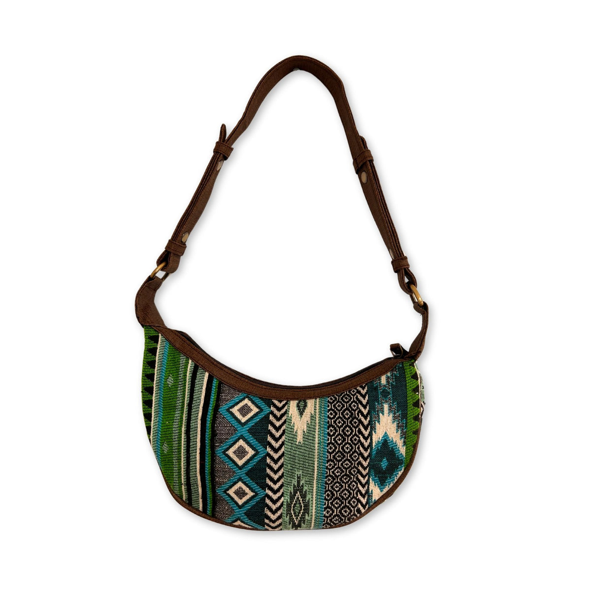 Jacquard Hobo Bag - Bold Greens, Brown Strap – view 2