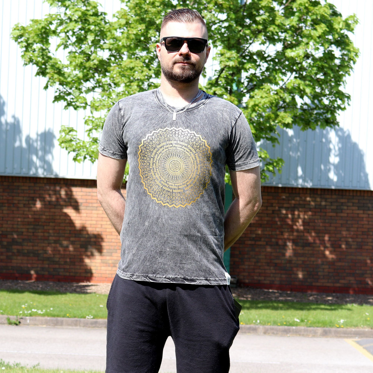 Nomad Sari Stonewashed Cotton T-Shirt – Mandala – Dark Grey – Small – view 4