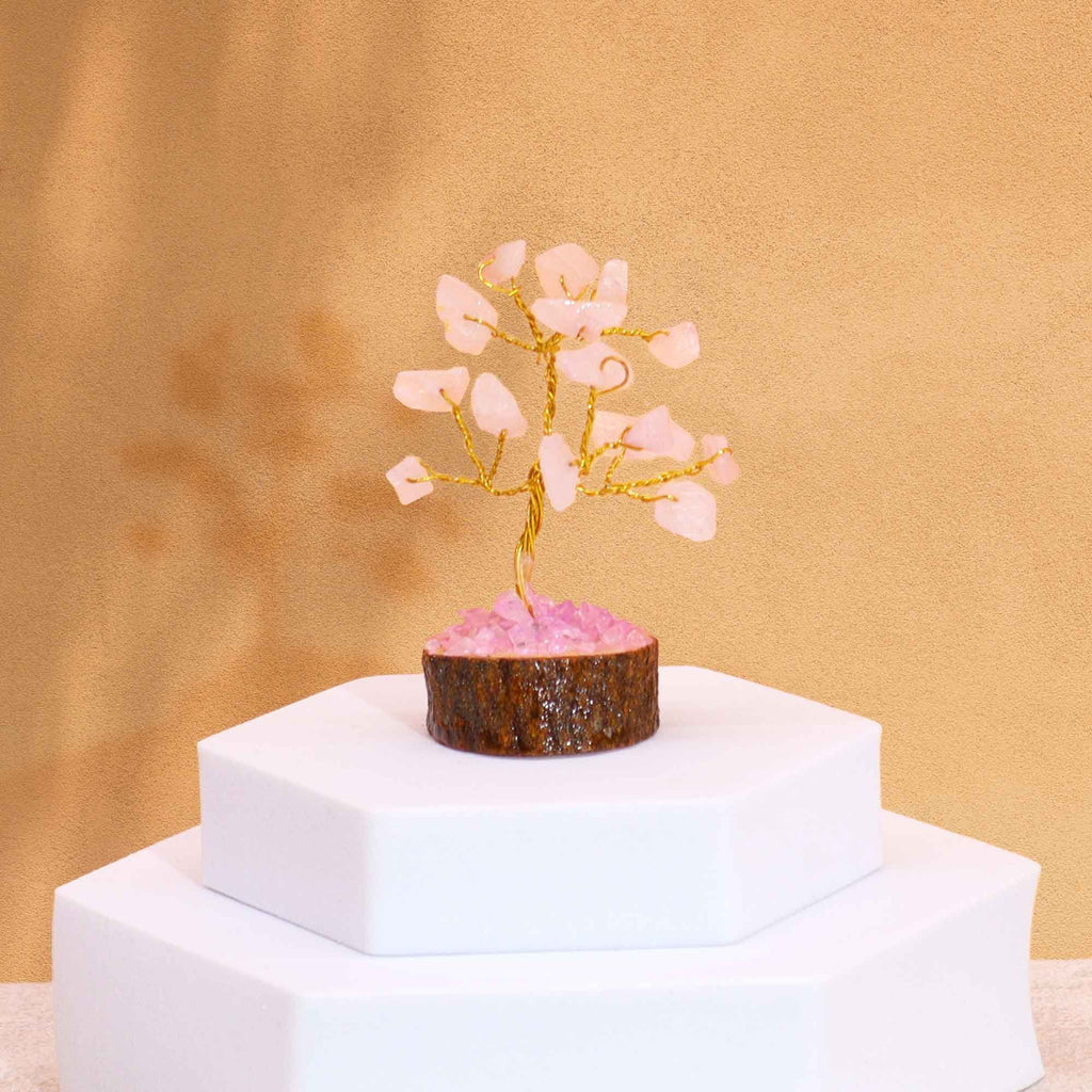 Rose Quartz Mini Gemstone Tree on Wood Base, 15 Stones – view 2
