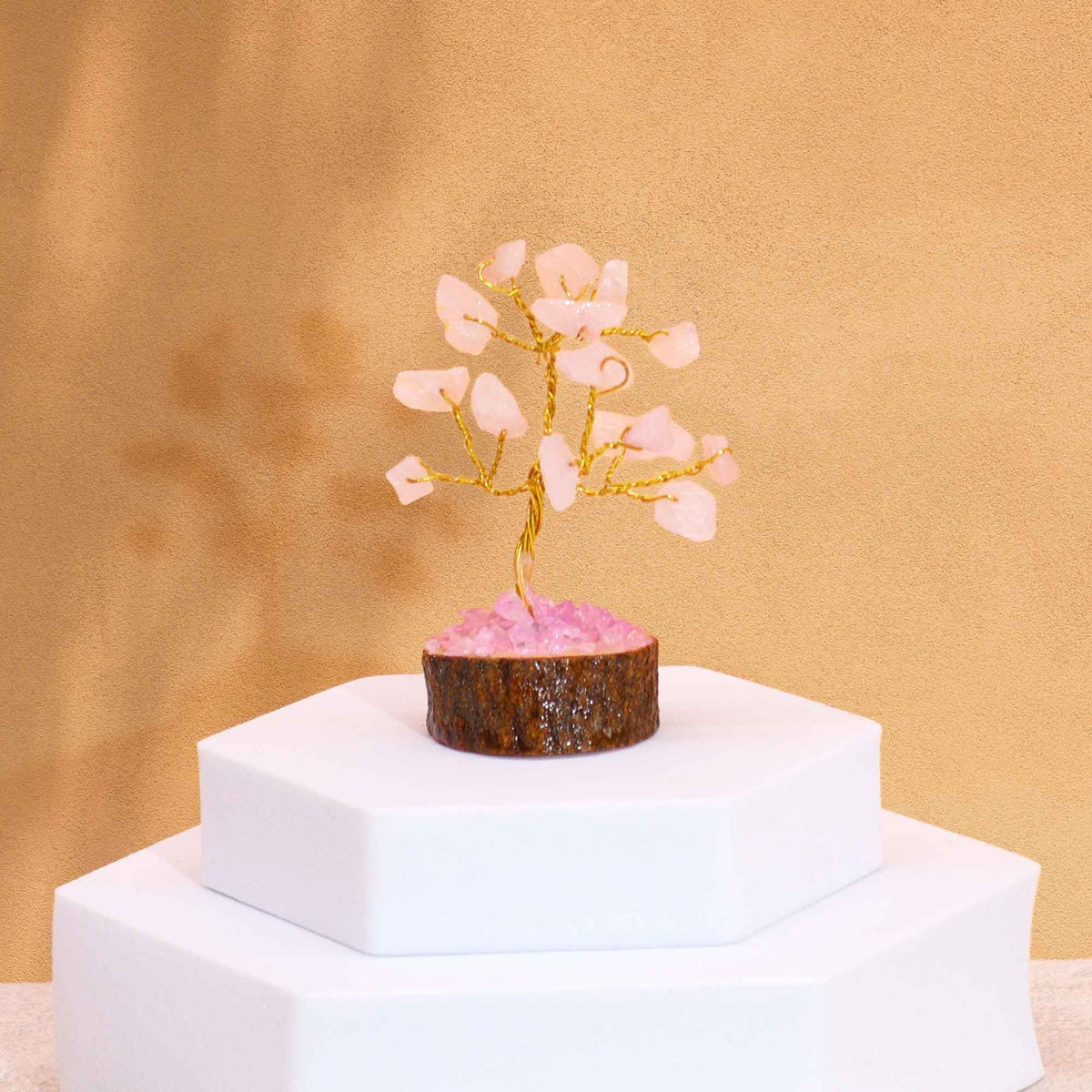 Rose Quartz Mini Gemstone Tree on Wood Base, 15 Stones – view 2