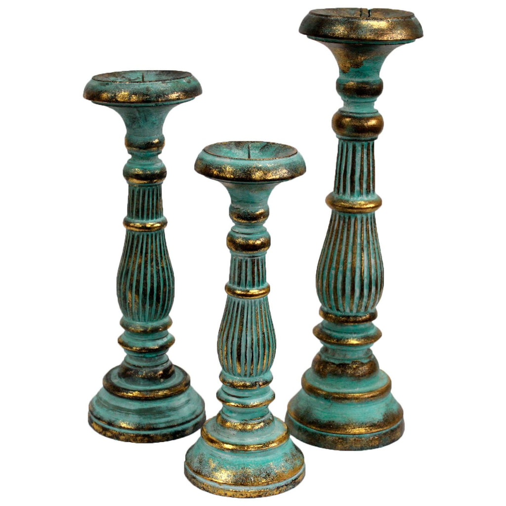 Medium Wooden Candle Stand - Turquoise & Gold, 34cm – view 4