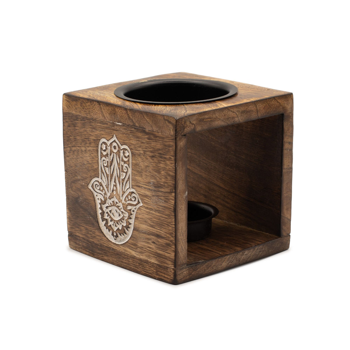 Square Mango Wood Oil Burner - Hamsa – view 5