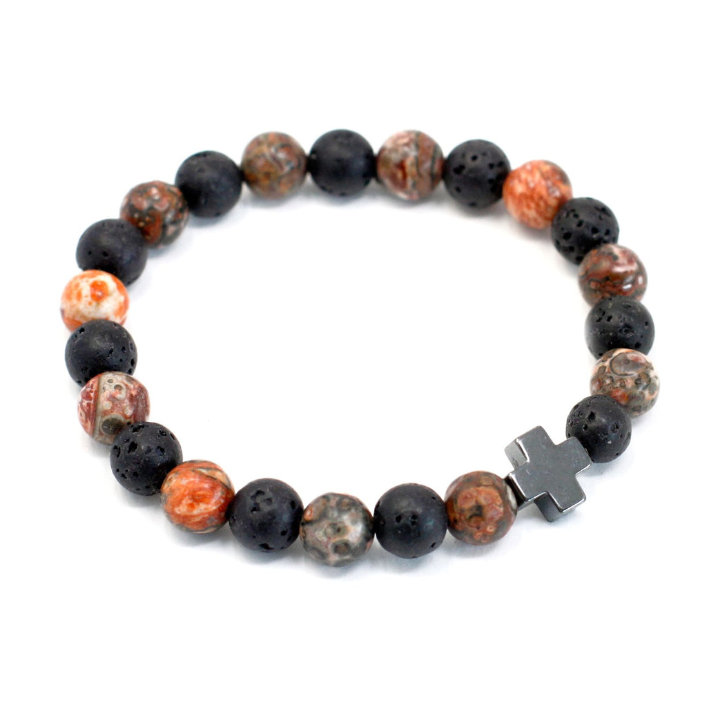 Eternity Friendship Bracelet Set - Leopard Skin Jasper & Lava Stone – view 6