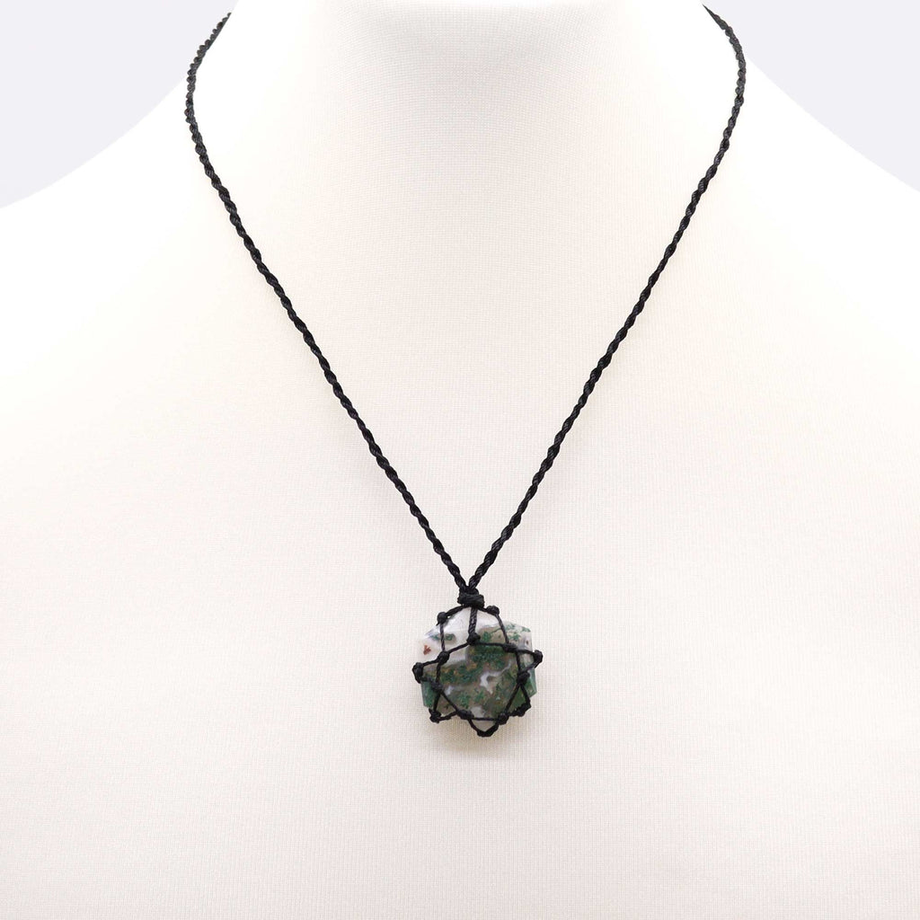 Laced Gemstone Hexagon Pendant - Moss Agate – view 2