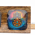 Mango Wood Enamelled Tray Set, Hamsa Design, Medium – view 4