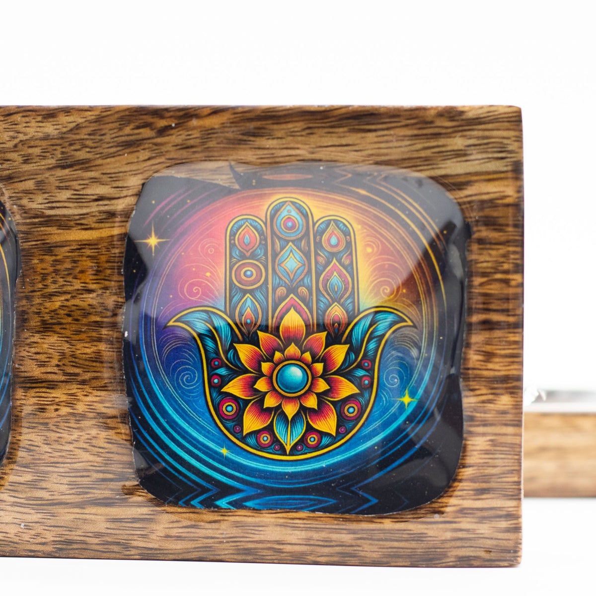Mango Wood Enamelled Tray Set, Hamsa Design, Medium – view 4