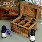 Carved Mango Wood Essential Oil Box - Holds 6 Bottles