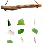 Recycled Glass Wind Chime - Three Drops, Green & White