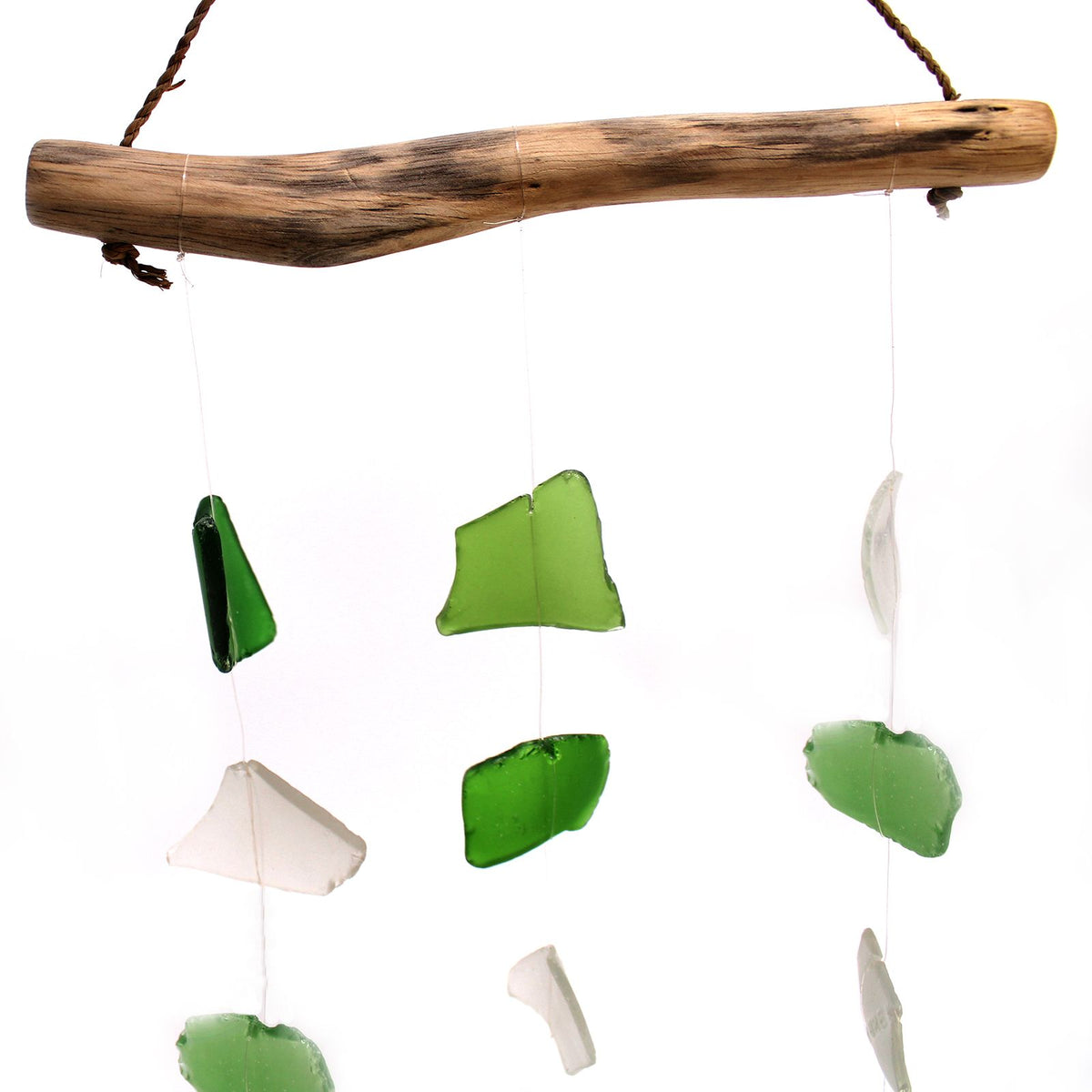Recycled Glass Wind Chime - Three Drops, Green & White